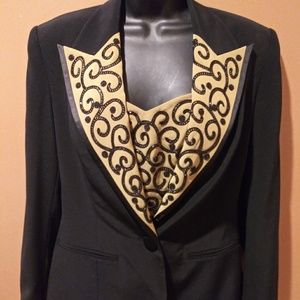 Liz Elana Two Piece Black & Gold Blazer Set Size 8